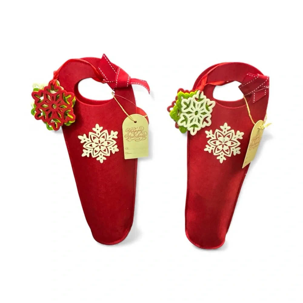 Hallmark Red Velvet Wine Bag Christmas New Years Winter with Charms New Lot of 2